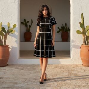 MY MICHELLE GIRLS Black White Checkered Knit Sweater Dress Size Medium